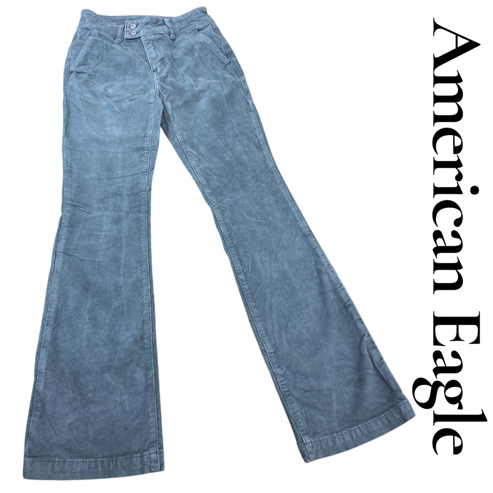 American Eagle High Rise‎ Kick Boot Corduroy Pants Slate Blue 2 Regular Stretch
